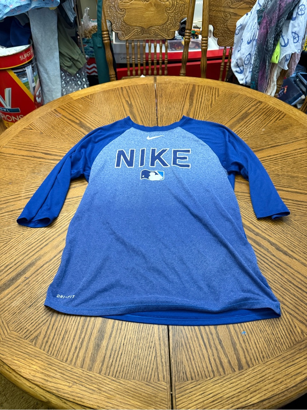 Nike Blue Raglan Long Sleeve Dri-FIT Baseball Shirt